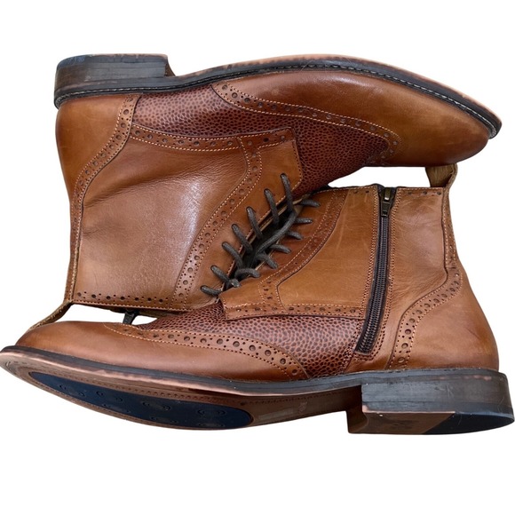 Thomas & Vine Mens Tan Leather Wingtip Brogue Lace Up Zip Ankle Boots 12 Night‎ main image 4